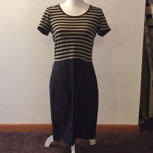 DKNY striped and black taffeta dress